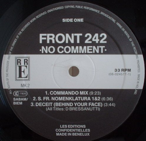 Front 242 : No Comment (LP, Album, RE, RP)