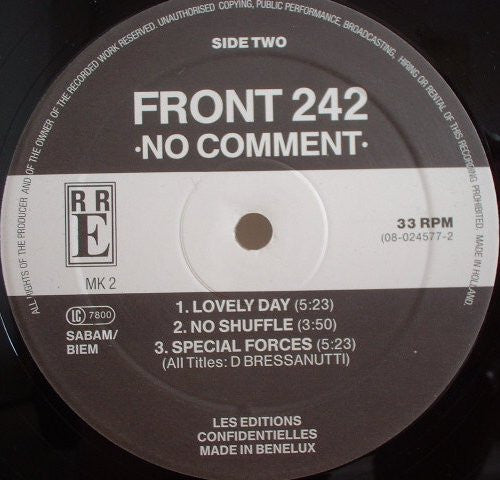 Front 242 : No Comment (LP, Album, RE, RP)