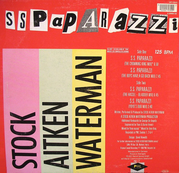 Stock, Aitken & Waterman : S. S. Paparazzi (12", Maxi)