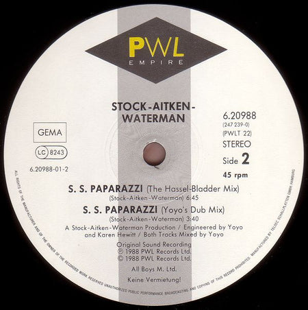 Stock, Aitken & Waterman : S. S. Paparazzi (12", Maxi)