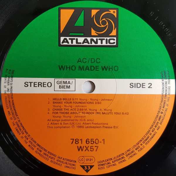 AC/DC : Who Made Who (LP, Album, Comp)