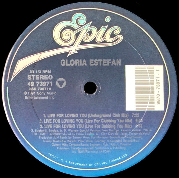 Gloria Estefan : Live For Loving You (12", Single)