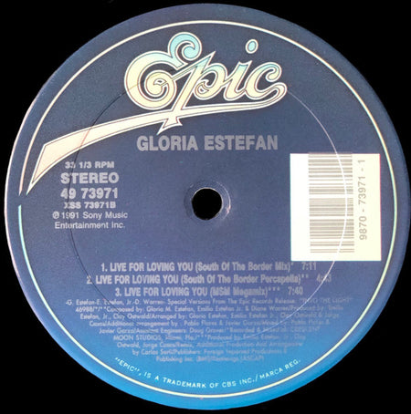 Gloria Estefan : Live For Loving You (12", Single)
