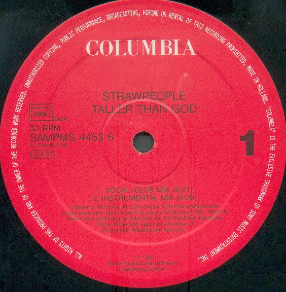 Strawpeople : Taller Than God (12", Promo)