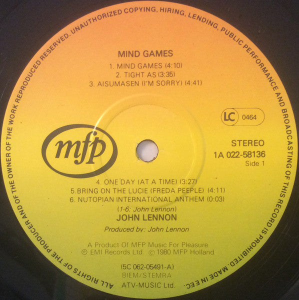 John Lennon : Mind Games (LP, Album, RE)