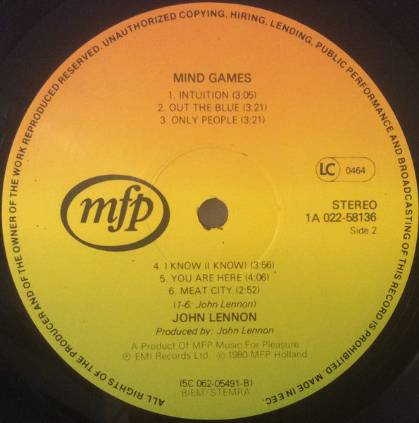 John Lennon : Mind Games (LP, Album, RE)