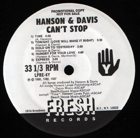 Hanson & Davis : Can't Stop (LP, Album, Promo)
