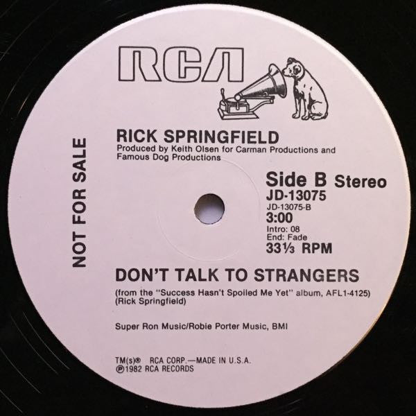 Rick Springfield : Calling All Girls (12", Promo)