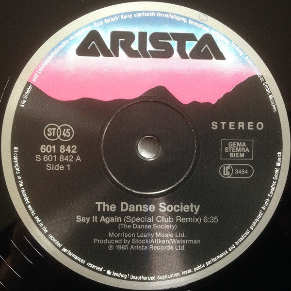 The Danse Society : Say It Again (Special Club Remix) (12", Maxi)