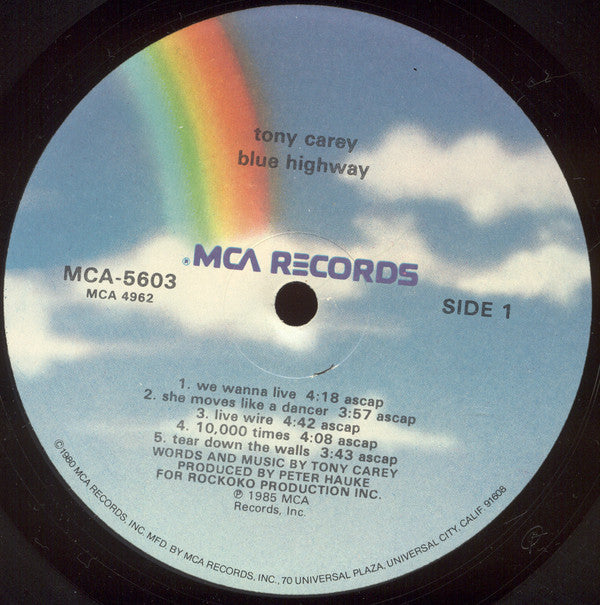 Tony Carey : Blue Highway (LP, Album, Glo)