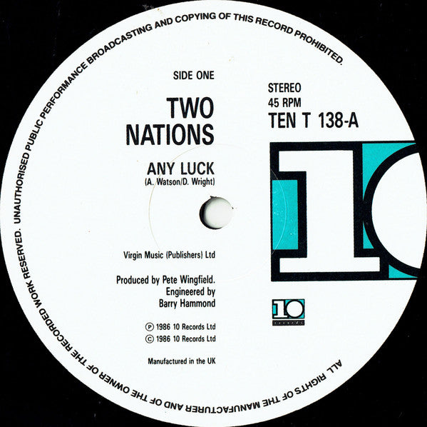 Two Nations (2) : Any Luck (12", Single)
