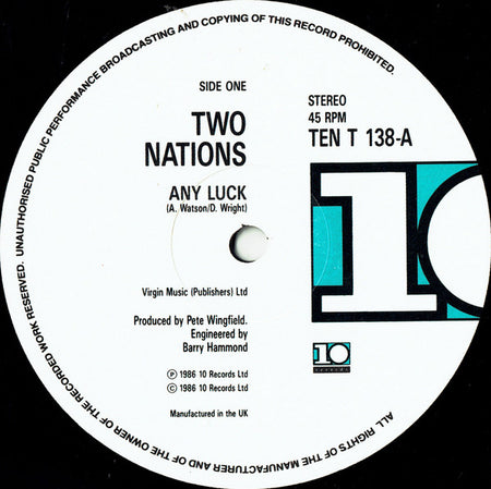 Two Nations (2) : Any Luck (12", Single)