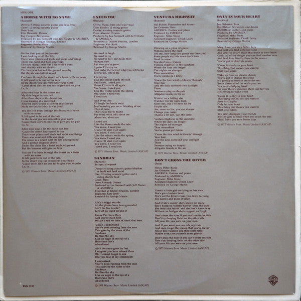 America (2) : History · America's Greatest Hits (LP, Comp, RE, Mon)