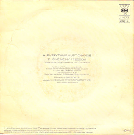 Paul Young : Everything Must Change (7", Single)