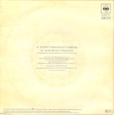 Paul Young : Everything Must Change (7", Single)