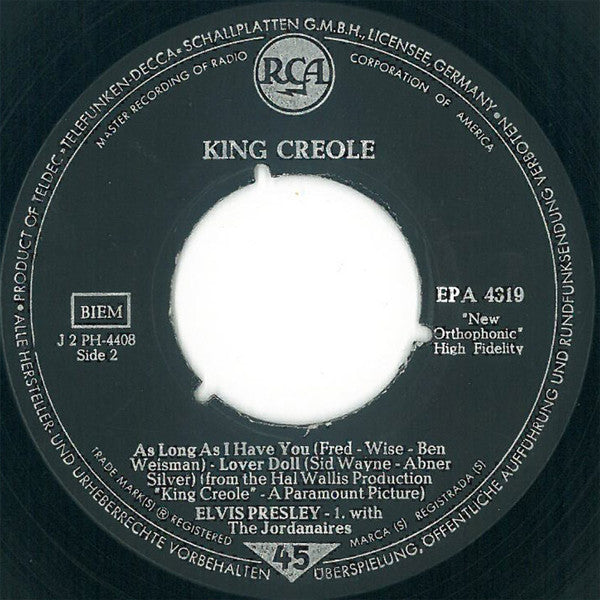 Elvis Presley : King Creole (7", EP, RP)