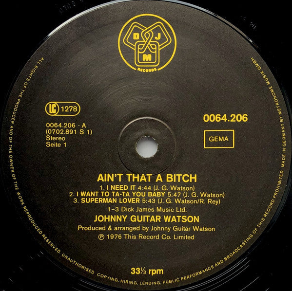 Johnny Guitar Watson : Ain't That A Bitch (LP, Album, RE)