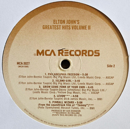 Elton John : Greatest Hits Volume II (LP, Comp, Pin)