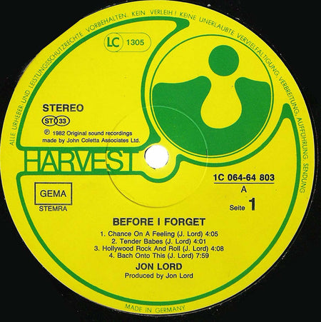 Jon Lord : Before I Forget (LP, Album)
