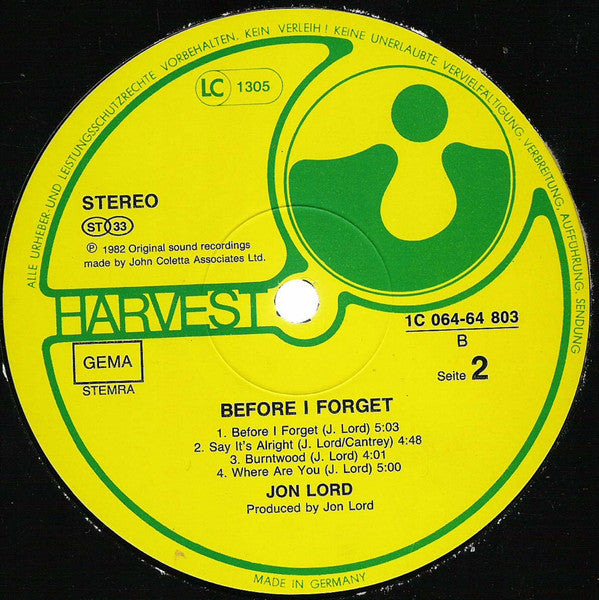 Jon Lord : Before I Forget (LP, Album)