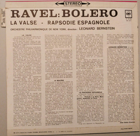 Maurice Ravel, Leonard Bernstein, New York Philharmonic : Bolero • La Valse • Rhapsodie Espagnole (LP)
