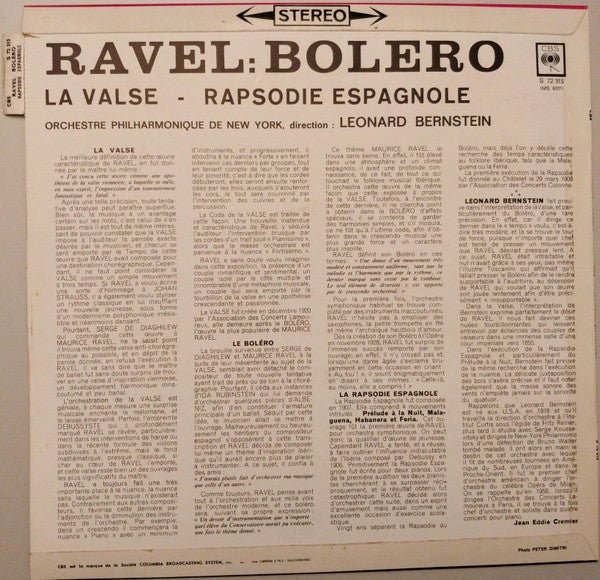 Maurice Ravel, Leonard Bernstein, New York Philharmonic : Bolero • La Valse • Rhapsodie Espagnole (LP)