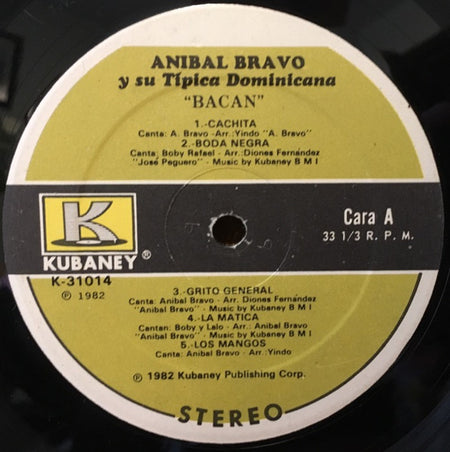 Anibal Bravo Y Su Tipica Dominicana : Bacan (LP, Album)