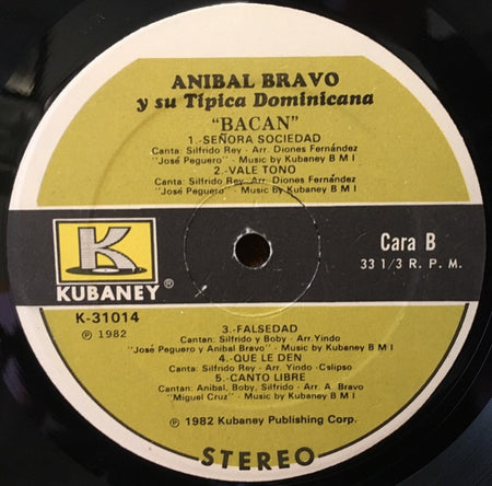 Anibal Bravo Y Su Tipica Dominicana : Bacan (LP, Album)
