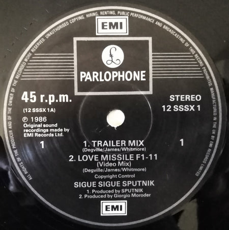 Sigue Sigue Sputnik : Love Missile F1-11 (Original Motion Picture Soundtrack) (12", Single, S/Edition)