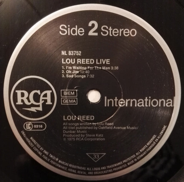 Lou Reed : Lou Reed Live (LP, Album, RE)