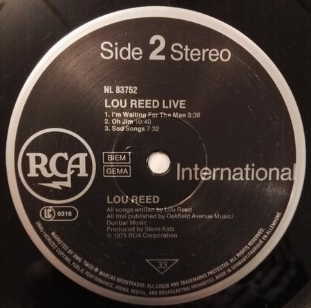 Lou Reed : Lou Reed Live (LP, Album, RE)