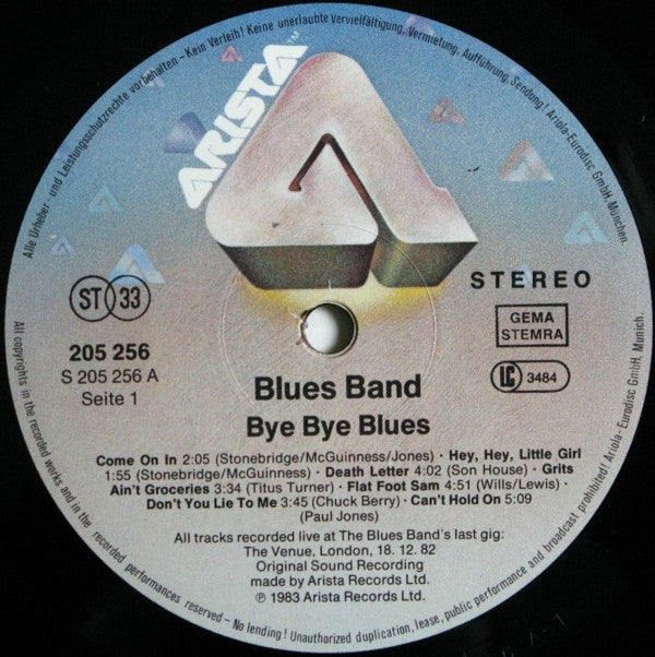 The Blues Band : Bye Bye Blues (The Blues Band Live) (LP, Album)