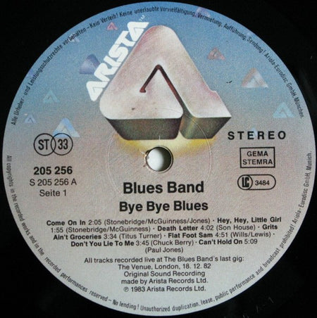 The Blues Band : Bye Bye Blues (The Blues Band Live) (LP, Album)