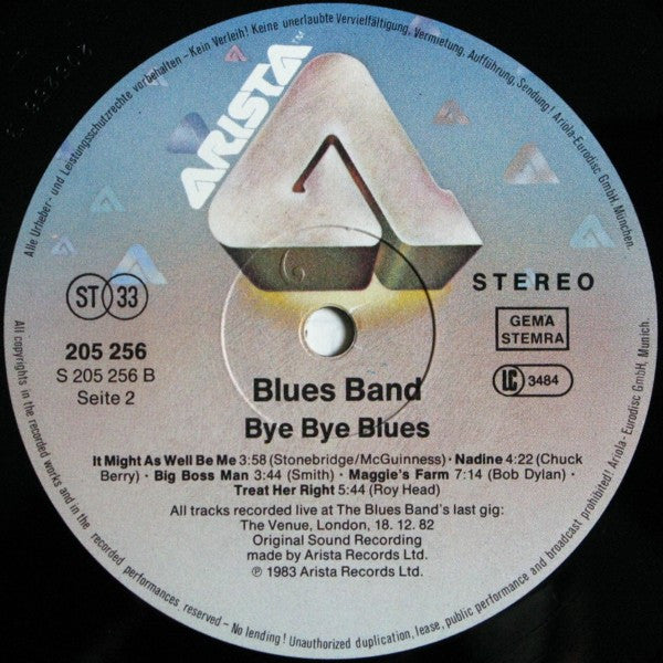 The Blues Band : Bye Bye Blues (The Blues Band Live) (LP, Album)