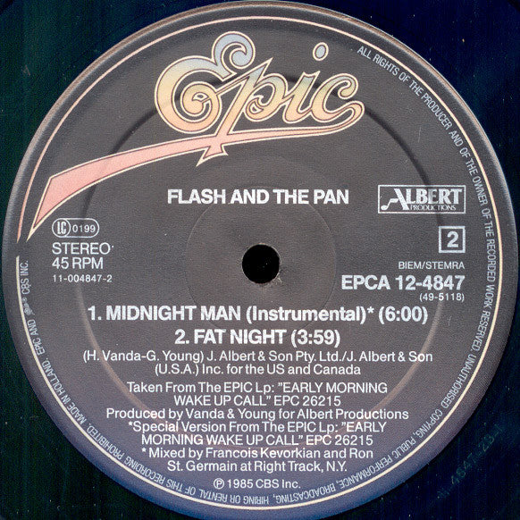 Flash & The Pan : Midnight Man (Extended Remix Version) (12", Maxi)