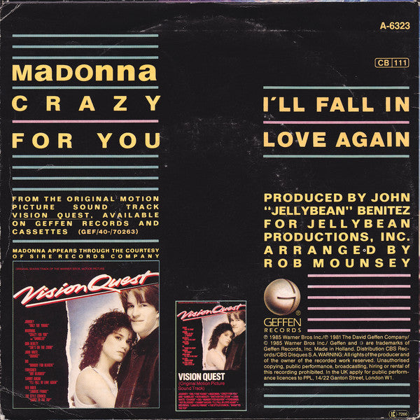 Madonna : Crazy For You (7", Single)