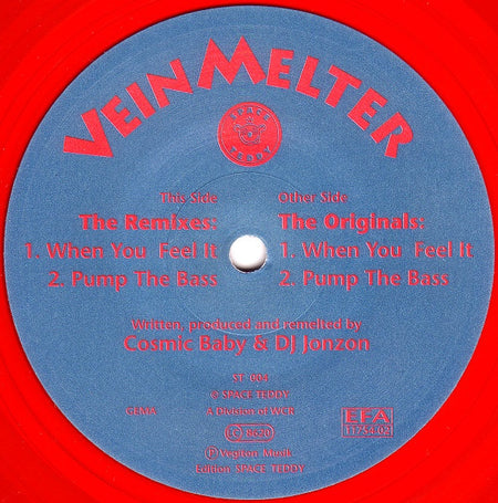 Vein Melter : When You Feel It / Pump The Bass (12", Ltd, Red)