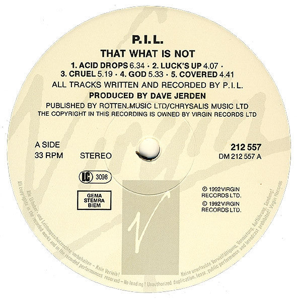 Public Image Limited : That What Is Not (LP, Album)