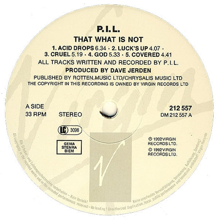 Public Image Limited : That What Is Not (LP, Album)