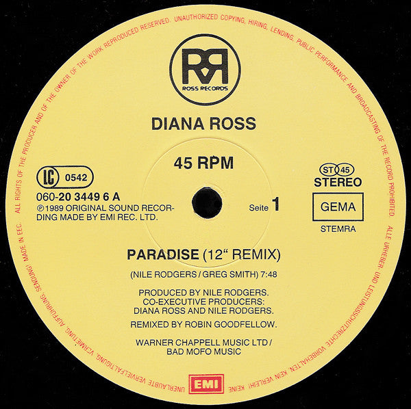 Diana Ross : Paradise (Remix) (12")
