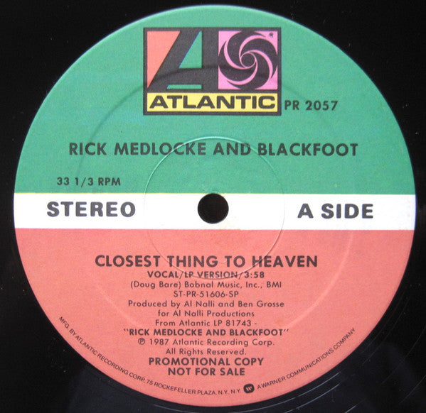 Rick Medlocke And Blackfoot (3) : Closest Thing To Heaven (12", Promo)