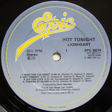 Lionheart (4) : Hot Tonight (LP, Album)