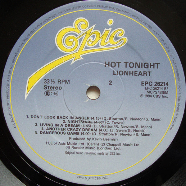 Lionheart (4) : Hot Tonight (LP, Album)