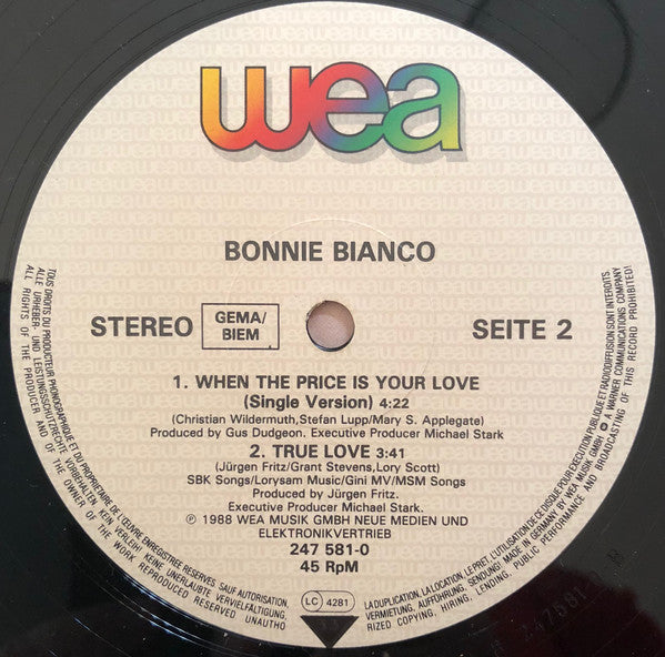 Bonnie Bianco : When The Price Is Your Love (12", Maxi)