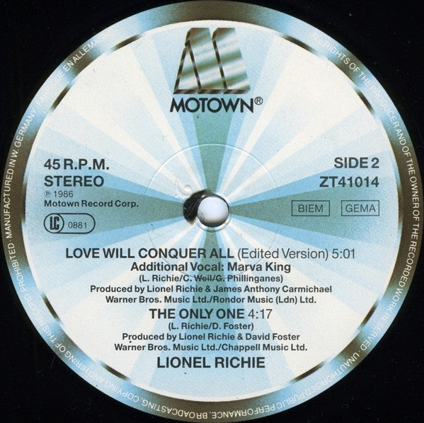 Lionel Richie : Love Will Conquer All (12", Maxi)