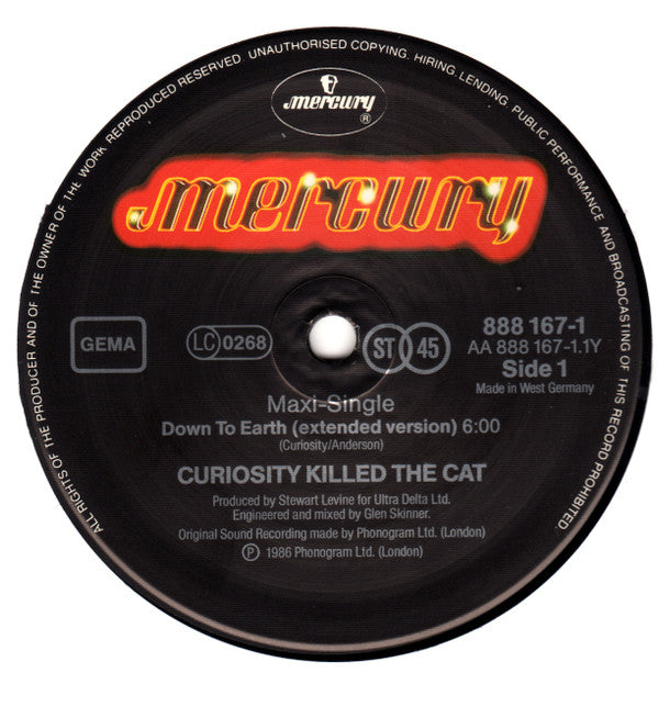 Curiosity Killed The Cat : Down To Earth (Extended Mix) (12", Maxi)