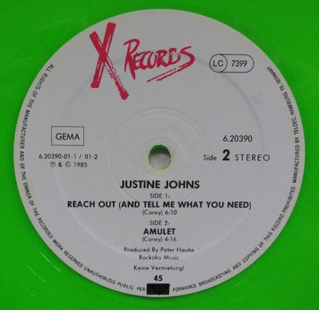 Justine Johns : Reach Out (And Tell Me What You Need) (Extended Disco-Remix) (12", Maxi, Gre)
