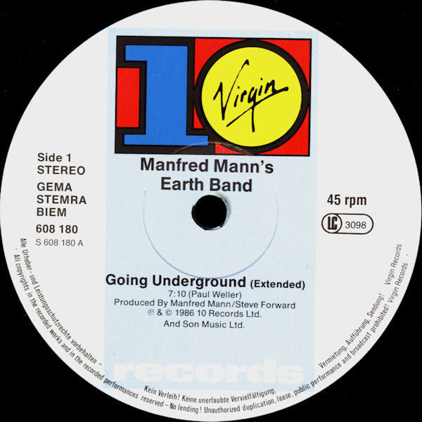 Manfred Mann's Earth Band With Chris Thompson : Going Underground (12")