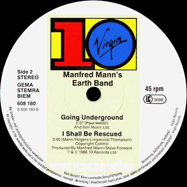 Manfred Mann's Earth Band With Chris Thompson : Going Underground (12")