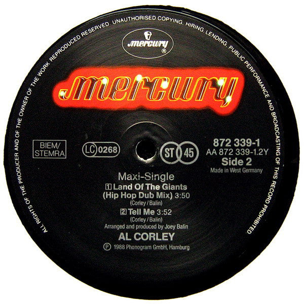 Al Corley : Land Of The Giants (Dance Mixes) (12", Single)